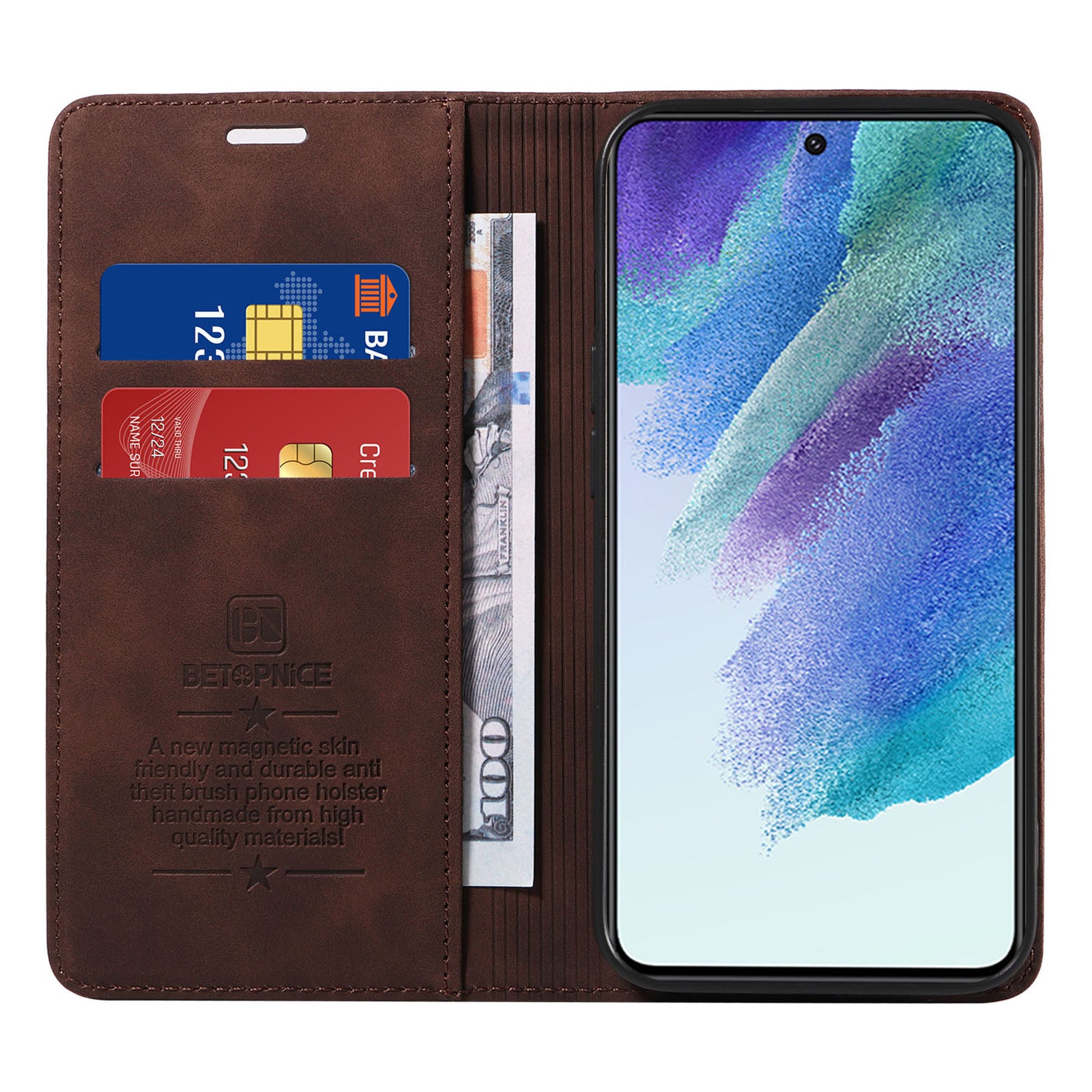 BETOPNICE 003 til Samsung Galaxy S21 FE 5G Flip Cover RFID-blokerende PU-læder pungholder telefonetui BETOPNICE 003 til Samsung Galaxy S21 FE 5G Flip Cover RFID-blokerende PU-læder pungholder telefonetui